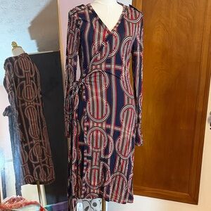 Banana Republic Long Sleeve Dress in Navy and Red